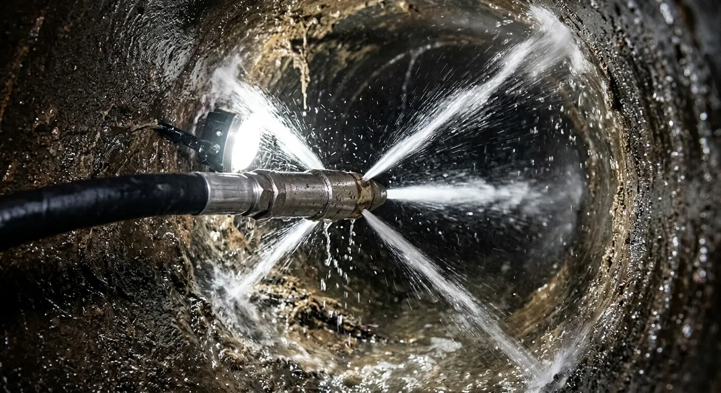 High-pressure hydro jetting nozzle cleaning sewer pipe for Sewer Line Relining in Leisure World